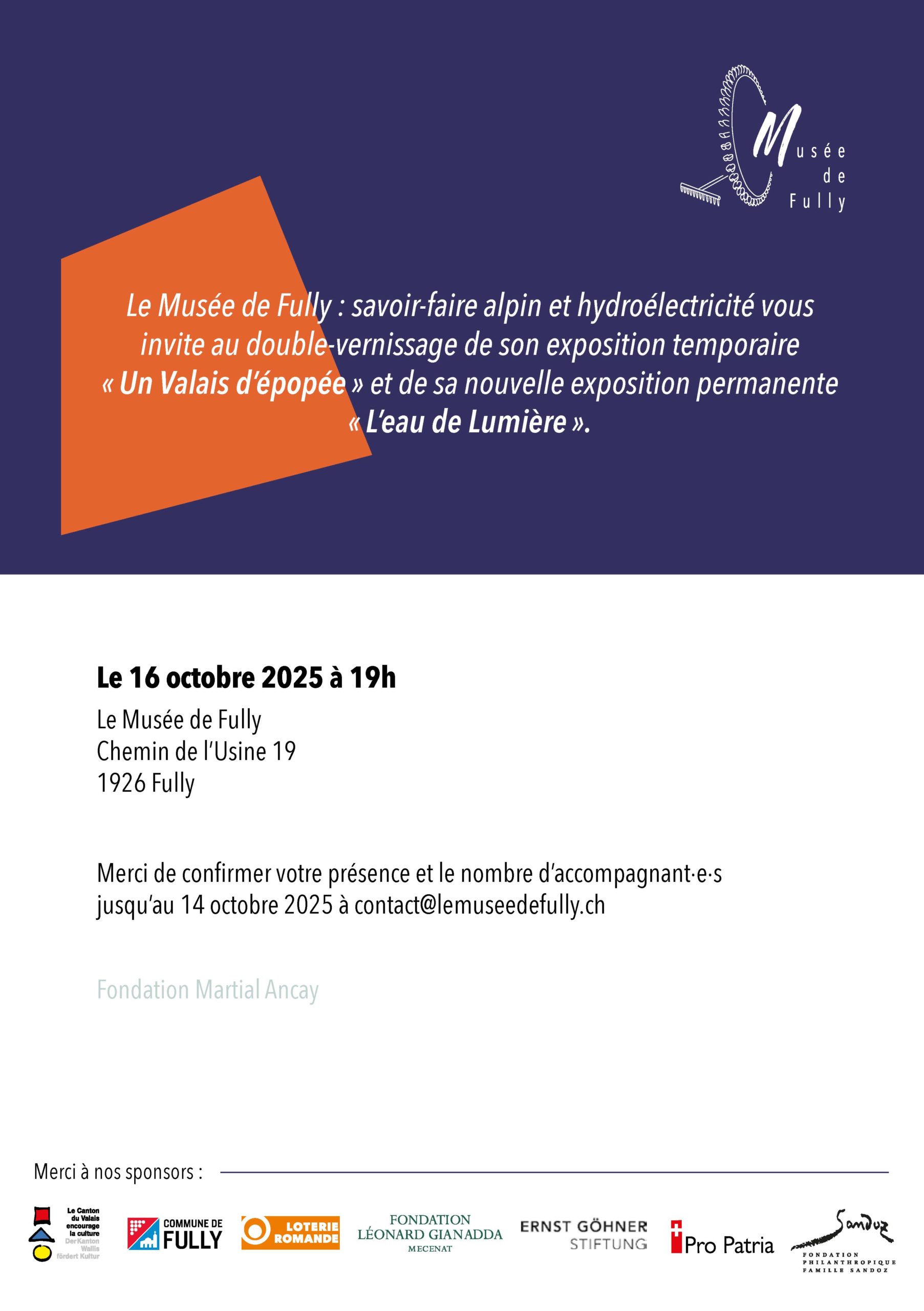 Programme du vernissage des expositions du 16 octobre 2025 au Musée de Fully